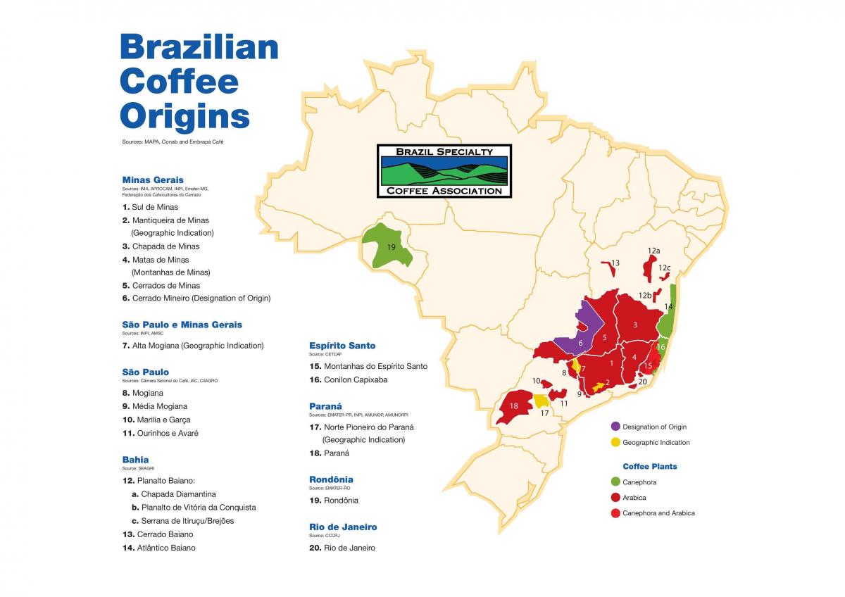 خريطة البرازيل القهوة